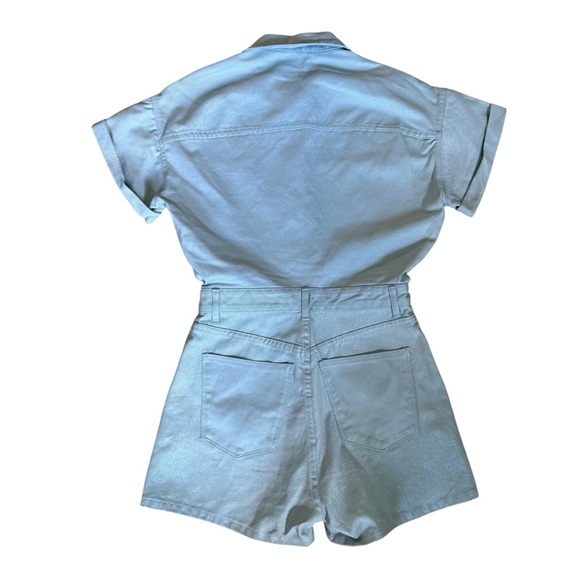 Zara Womens Light Blue Jean  Metallic Shimmer Button Front Romper Size S - Picture 7 of 14